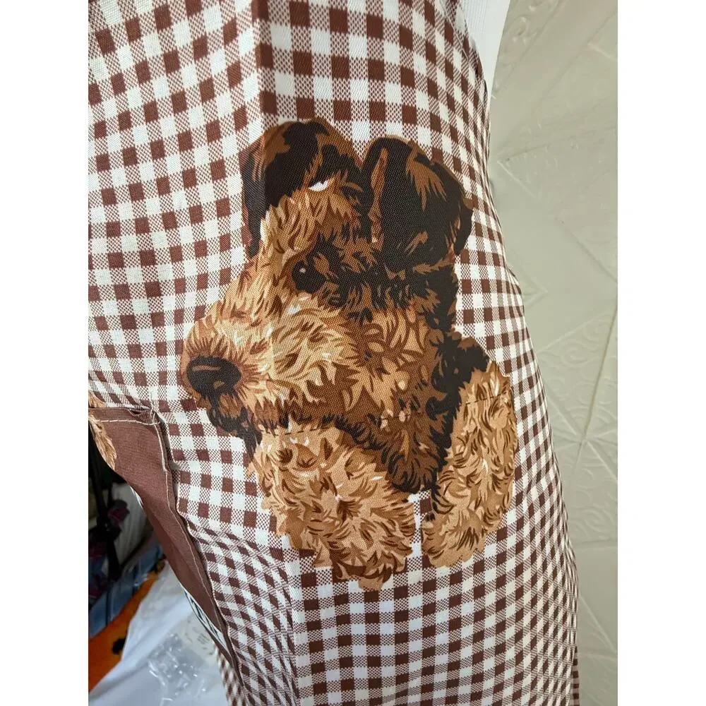 SKU2990 Bib Apron with Terrier Dog Big Pocket Brown & White NWOT